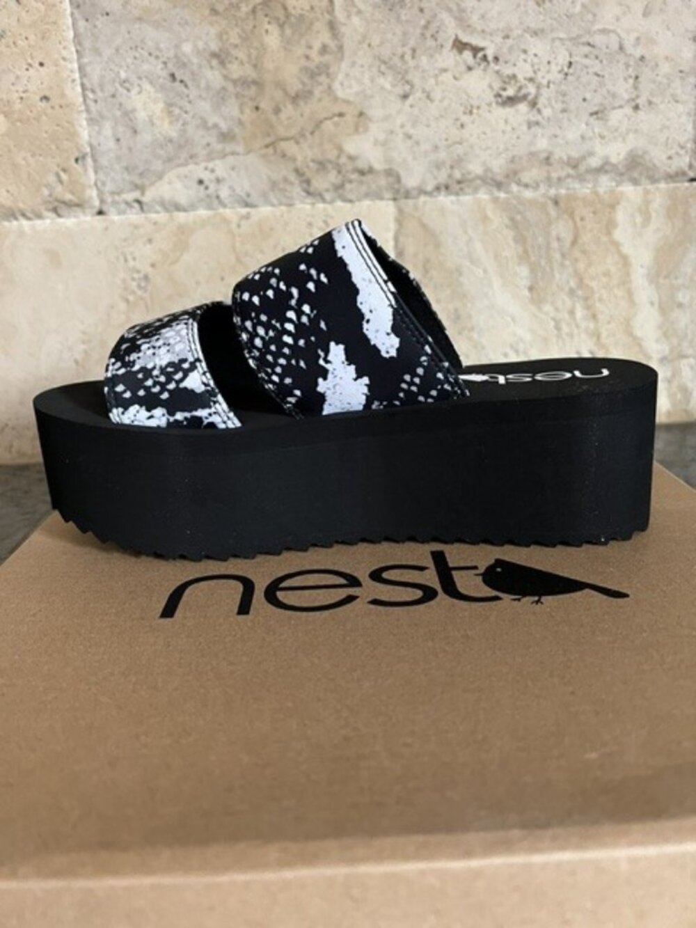 Nest Platform Faux Snakeskin Sandals
